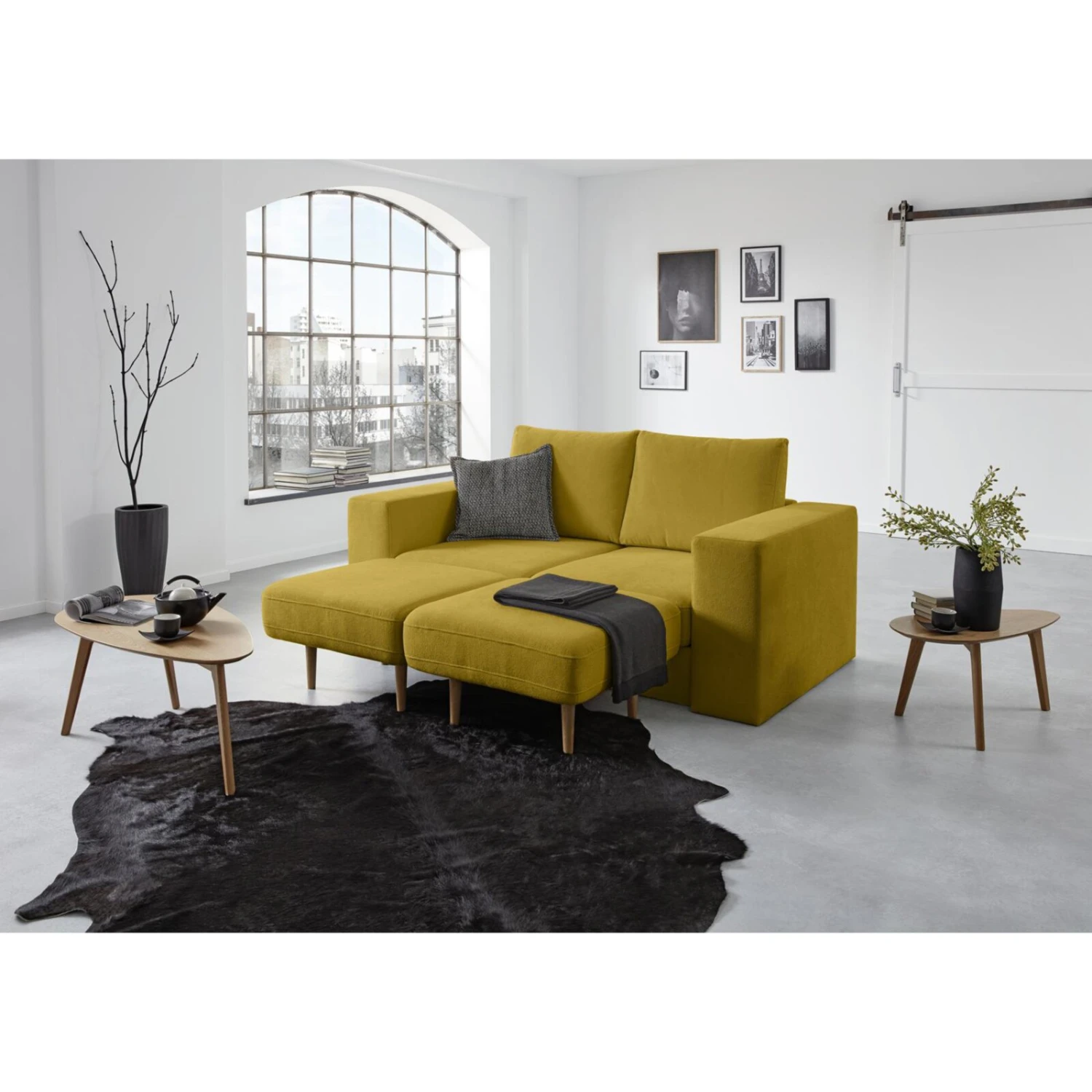 Sofa mit 2 Hockern - LOOKS by Wolfgang Joop - senf - 172 cm 3 Sofa mit 2 Hockern - LOOKS by Wolfgang Joop - senf - 172 cm – Bild 3