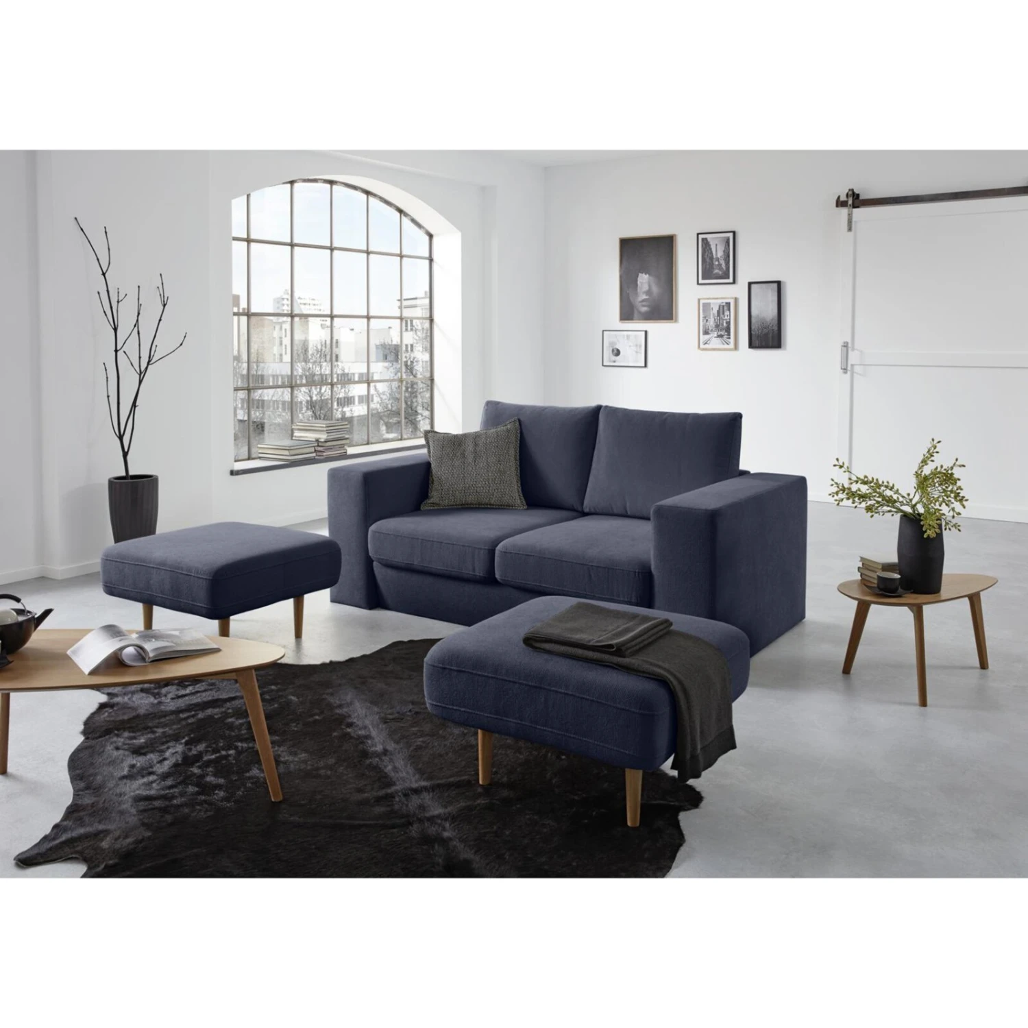 Sofa mit 2 Hockern - LOOKS by Wolfgang Joop - dunkelblau - 192 cm 2 Sofa mit 2 Hockern - LOOKS by Wolfgang Joop - dunkelblau - 192 cm – Bild 2