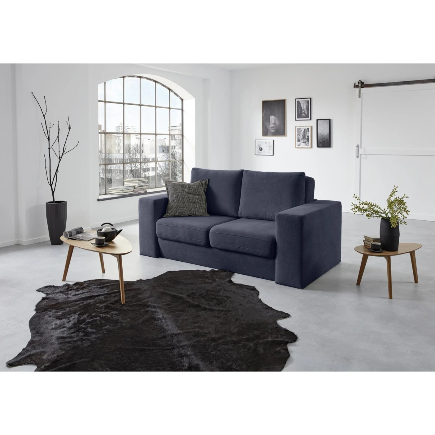 Sofa mit 2 Hockern - LOOKS by Wolfgang Joop - dunkelblau - 192 cm 4 Sofa mit 2 Hockern - LOOKS by Wolfgang Joop - dunkelblau - 192 cm – Bild 4