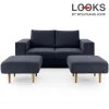 Sofa mit 2 Hockern - LOOKS by Wolfgang Joop - dunkelblau - 192 cm