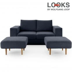 Sofa mit 2 Hockern - LOOKS by Wolfgang Joop - dunkelblau - 192 cm