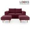 Sofa mit 2 Hockern - LOOKS by Wolfgang Joop - beere - 192 cm