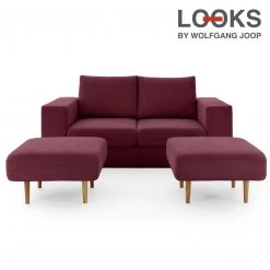 Sofa mit 2 Hockern - LOOKS by Wolfgang Joop - beere - 192 cm