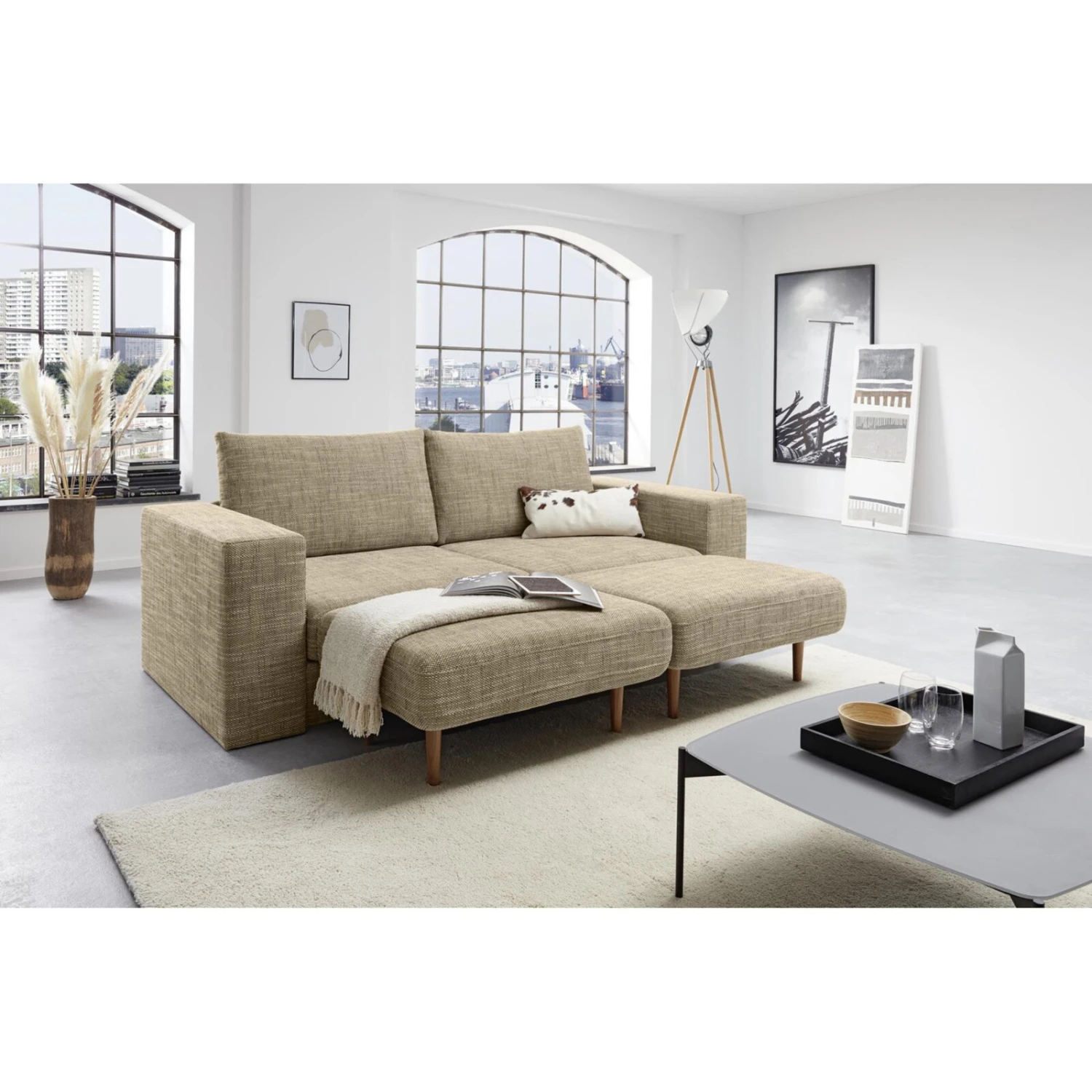 Sofa mit 2 Hockern - LOOKS by Wolfgang Joop - beige-braun - 212 cm 3 Sofa mit 2 Hockern - LOOKS by Wolfgang Joop - beige-braun - 212 cm – Bild 3