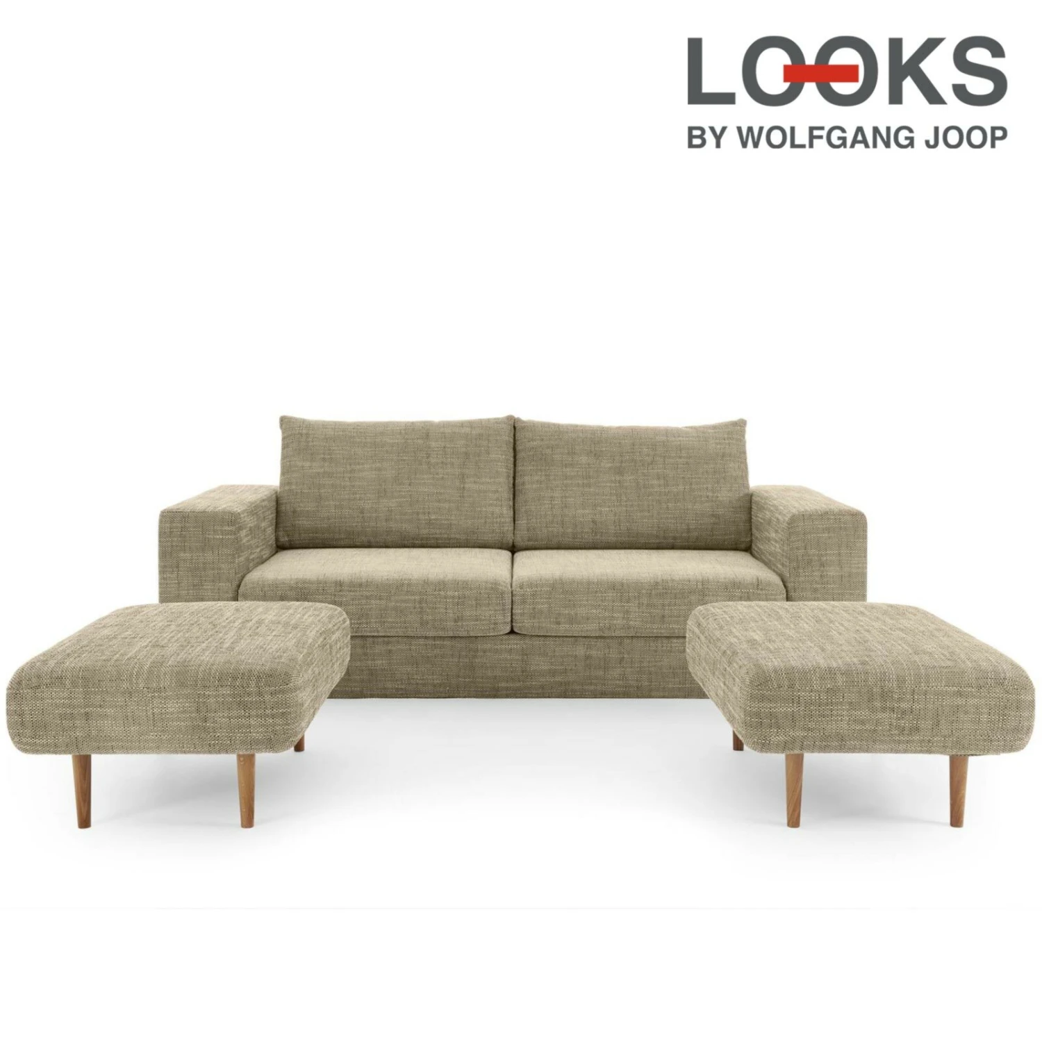 Sofa mit 2 Hockern - LOOKS by Wolfgang Joop - beige-braun - 212 cm 1 Sofa mit 2 Hockern - LOOKS by Wolfgang Joop - beige-braun - 212 cm