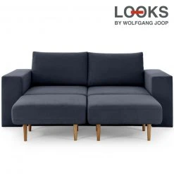 Sofa mit 2 Hockern - LOOKS by Wolfgang Joop - dunkelblau - 212 cm
