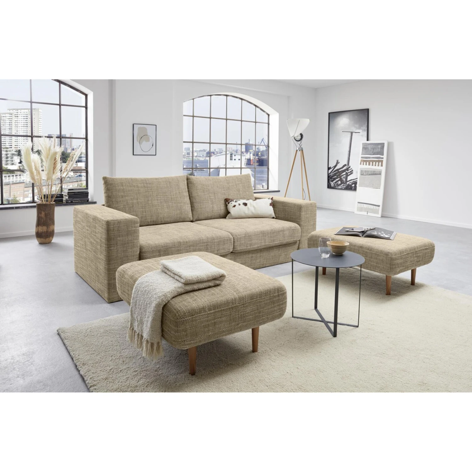 Sofa mit 2 Hockern - LOOKS by Wolfgang Joop - beige-braun - 232 cm 2 Sofa mit 2 Hockern - LOOKS by Wolfgang Joop - beige-braun - 232 cm – Bild 2