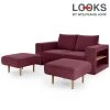 Sofa mit 2 Hockern - LOOKS by Wolfgang Joop - beere - Armlehne mit Regal - 172 cm