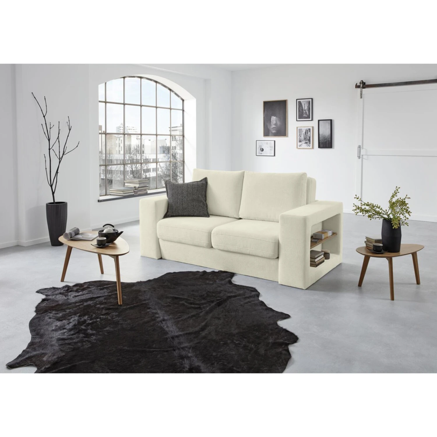 Sofa mit 2 Hockern - LOOKS by Wolfgang Joop - creme - Armlehne mit Regal - 172 cm 5 Sofa mit 2 Hockern - LOOKS by Wolfgang Joop - creme - Armlehne mit Regal - 172 cm – Bild 5