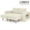 Sofa mit 2 Hockern - LOOKS by Wolfgang Joop - creme - Armlehne mit Regal - 172 cm
