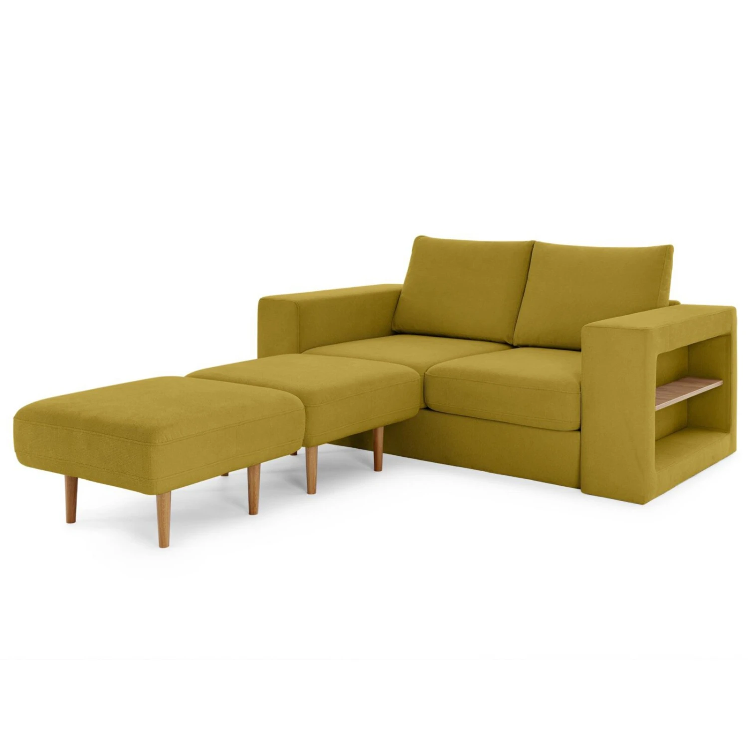 Sofa mit 2 Hockern - LOOKS by Wolfgang Joop - senf - Armlehne mit Regal - 172 cm 7 Sofa mit 2 Hockern - LOOKS by Wolfgang Joop - senf - Armlehne mit Regal - 172 cm – Bild 7