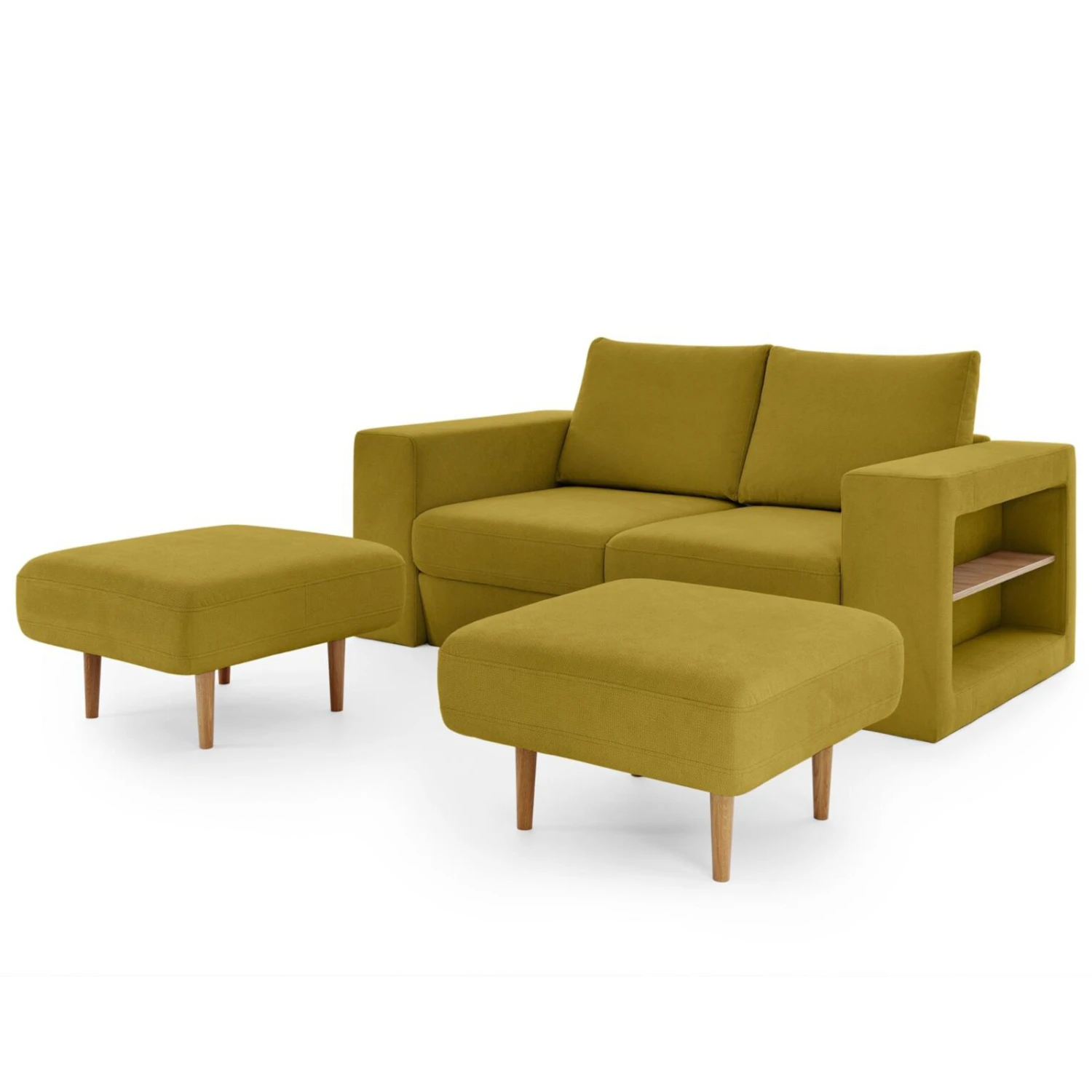 Sofa mit 2 Hockern - LOOKS by Wolfgang Joop - senf - Armlehne mit Regal - 172 cm 8 Sofa mit 2 Hockern - LOOKS by Wolfgang Joop - senf - Armlehne mit Regal - 172 cm – Bild 8