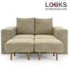 Sofa mit 2 Hockern - LOOKS by Wolfgang Joop - beige-braun - Armlehne mit Regal - 172 cm