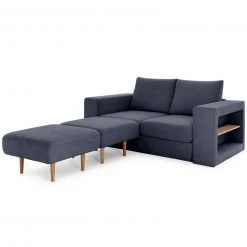 Sofa mit 2 Hockern - LOOKS by Wolfgang Joop - dunkelblau - Armlehne mit Regal - 192 cm -Wohnzimmer Verkäufe 1238013400 08 1600Wx1600H