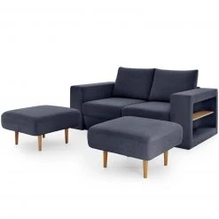 Sofa mit 2 Hockern - LOOKS by Wolfgang Joop - dunkelblau - Armlehne mit Regal - 192 cm -Wohnzimmer Verkäufe 1238013400 09 1600Wx1600H