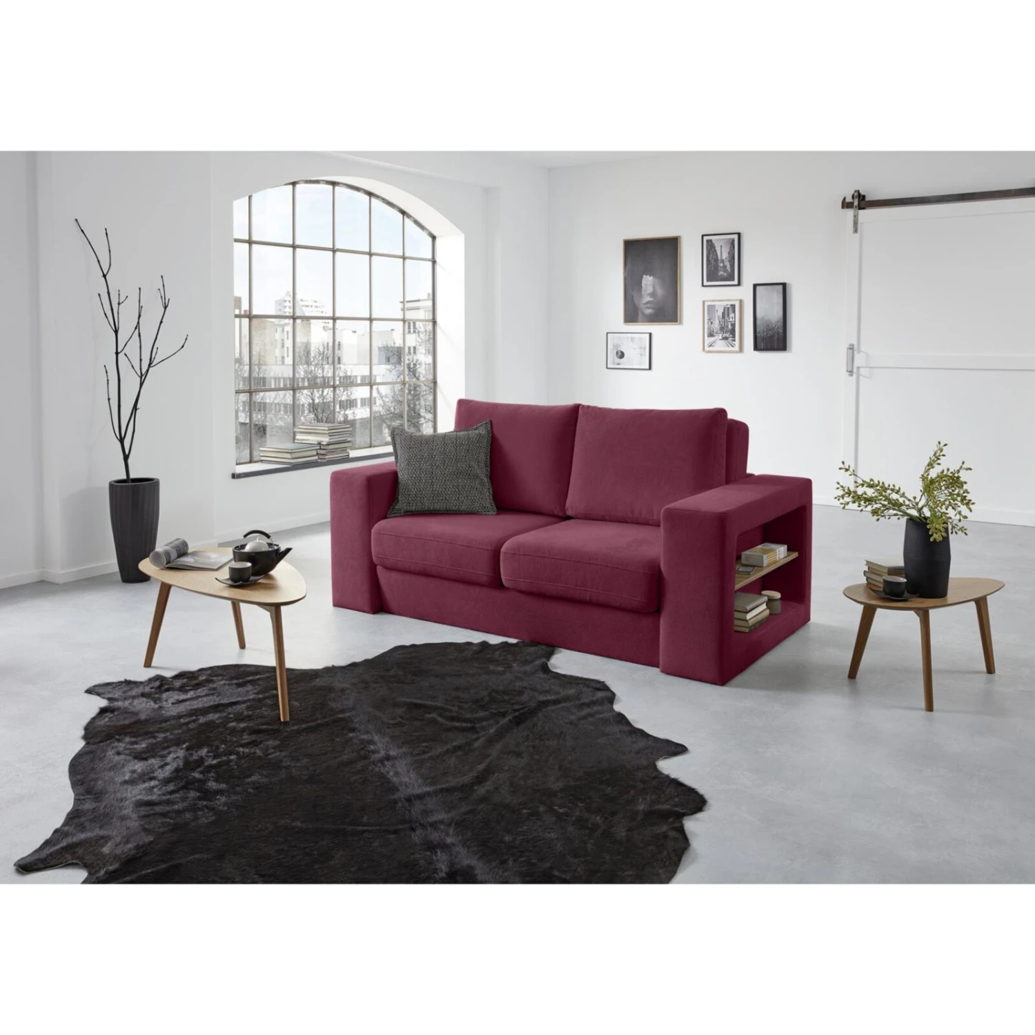 Sofa mit 2 Hockern - LOOKS by Wolfgang Joop - beere - Armlehne mit Regal - 192 cm 4 Sofa mit 2 Hockern - LOOKS by Wolfgang Joop - beere - Armlehne mit Regal - 192 cm – Bild 4