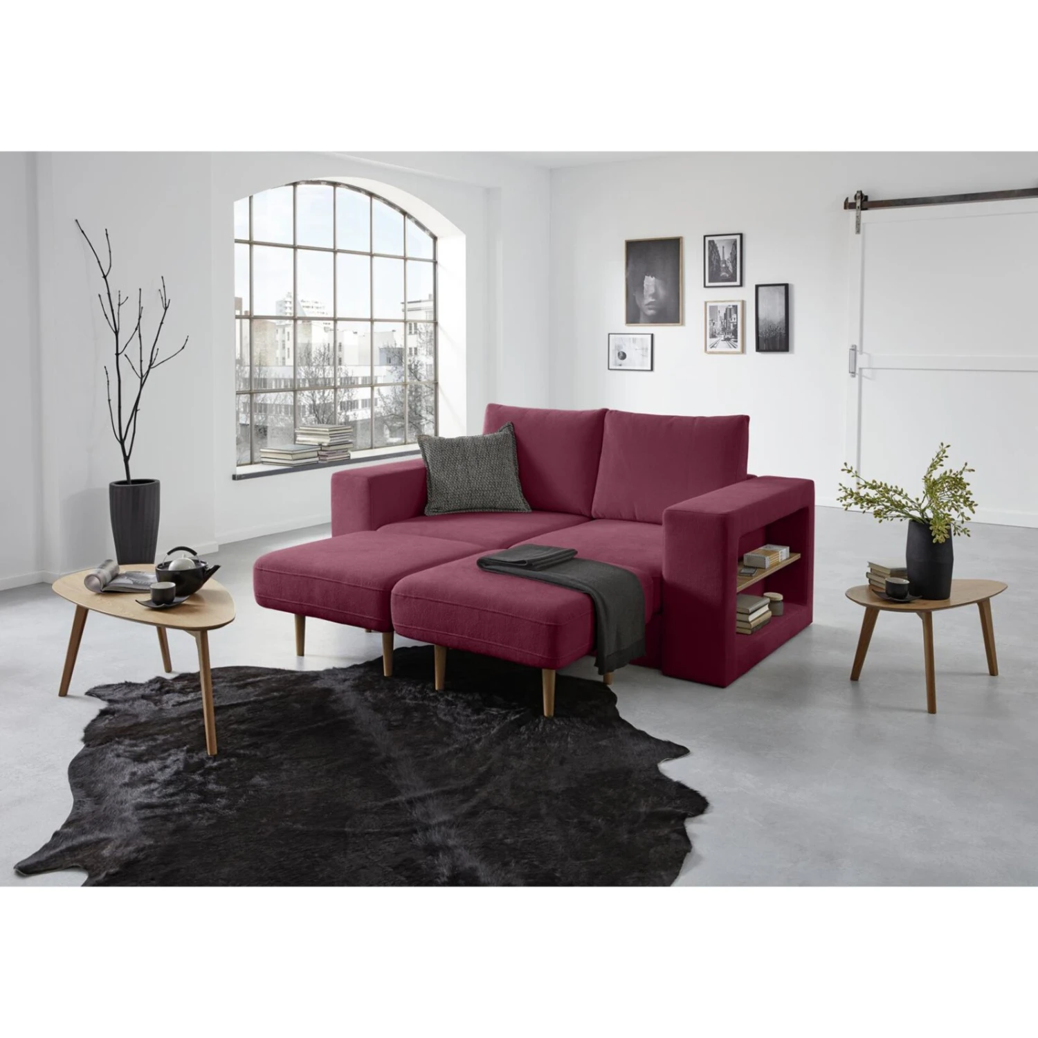 Sofa mit 2 Hockern - LOOKS by Wolfgang Joop - beere - Armlehne mit Regal - 192 cm 5 Sofa mit 2 Hockern - LOOKS by Wolfgang Joop - beere - Armlehne mit Regal - 192 cm – Bild 5