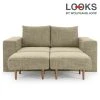 Sofa mit 2 Hockern - LOOKS by Wolfgang Joop - beige-braun - Armlehne mit Regal - 192 cm