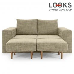 Sofa mit 2 Hockern - LOOKS by Wolfgang Joop - beige-braun - Armlehne mit Regal - 192 cm