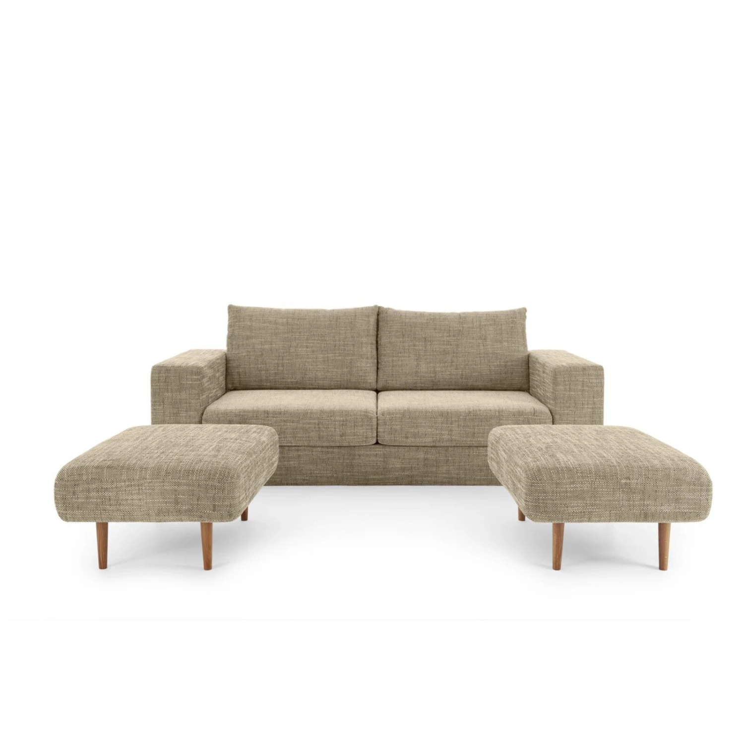 Sofa mit 2 Hockern - LOOKS by Wolfgang Joop - beige-braun - Armlehne mit Regal - 212 cm 6 Sofa mit 2 Hockern - LOOKS by Wolfgang Joop - beige-braun - Armlehne mit Regal - 212 cm – Bild 6