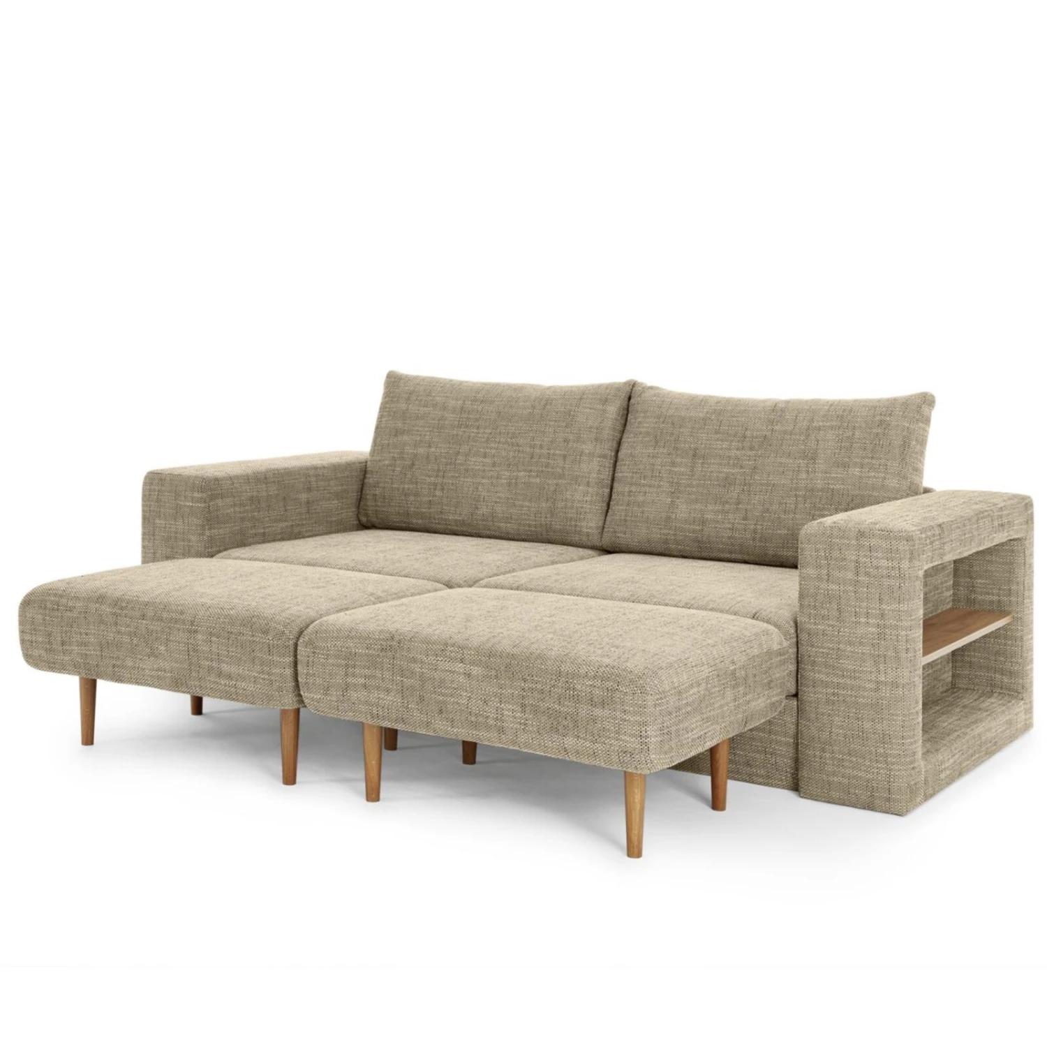 Sofa mit 2 Hockern - LOOKS by Wolfgang Joop - beige-braun - Armlehne mit Regal - 212 cm 7 Sofa mit 2 Hockern - LOOKS by Wolfgang Joop - beige-braun - Armlehne mit Regal - 212 cm – Bild 7