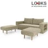Sofa mit 2 Hockern - LOOKS by Wolfgang Joop - beige-braun - Armlehne mit Regal - 212 cm