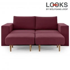 Sofa mit 2 Hockern - LOOKS by Wolfgang Joop - beere - Armlehne mit Regal - 212 cm