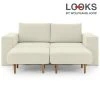 Sofa mit 2 Hockern - LOOKS by Wolfgang Joop - creme - Armlehne mit Regal - 212 cm