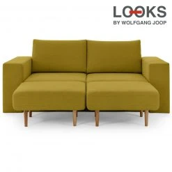 Sofa mit 2 Hockern - LOOKS by Wolfgang Joop - senf - Armlehne mit Regal - 212 cm