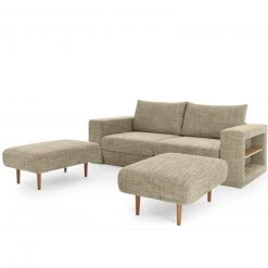 Sofa mit 2 Hockern - LOOKS by Wolfgang Joop - beige-braun - Armlehne mit Regal - 232 cm -Wohnzimmer Verkäufe 1238013900 09 1600Wx1600H