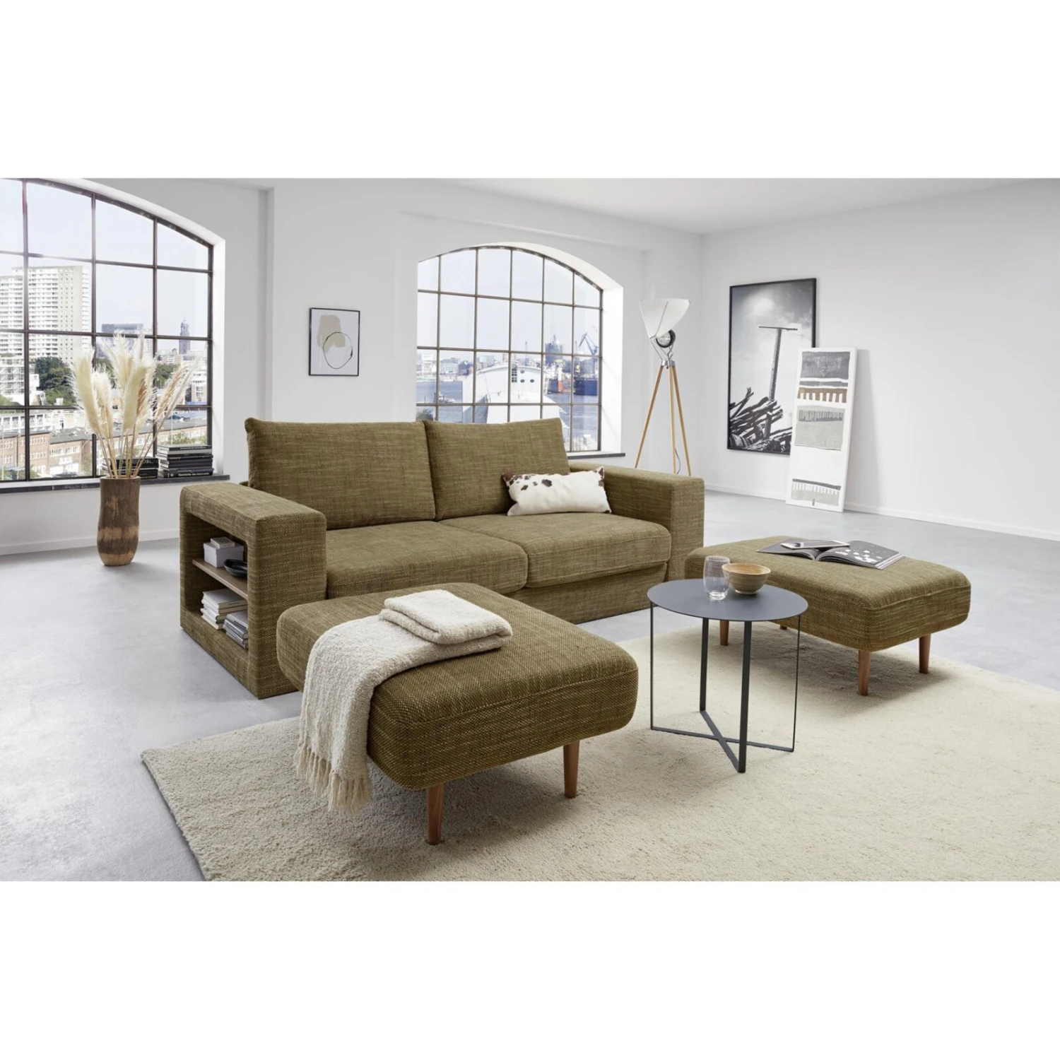 Sofa mit 2 Hockern - LOOKS by Wolfgang Joop - braun - Armlehne mit Regal - 232 cm 2 Sofa mit 2 Hockern - LOOKS by Wolfgang Joop - braun - Armlehne mit Regal - 232 cm – Bild 2