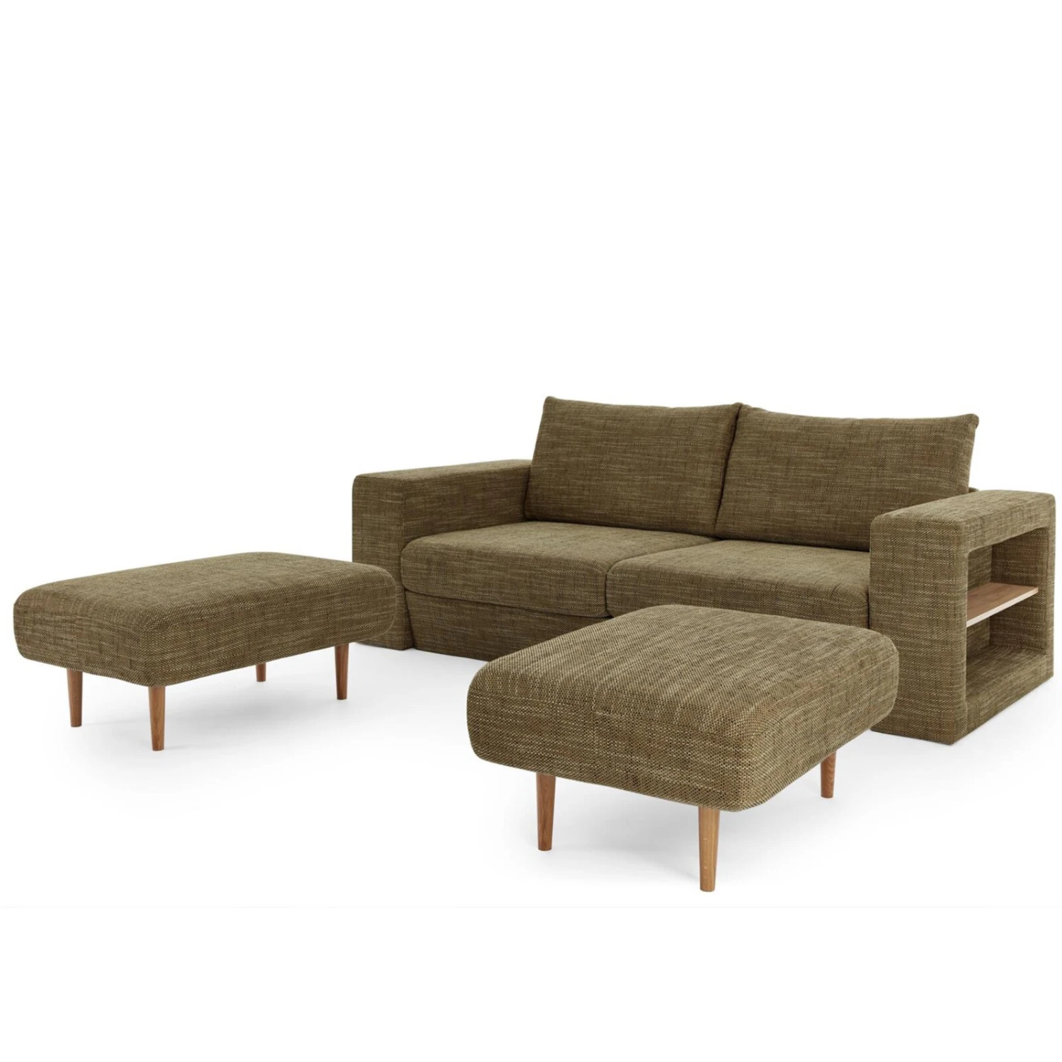 Sofa mit 2 Hockern - LOOKS by Wolfgang Joop - braun - Armlehne mit Regal - 232 cm 8 Sofa mit 2 Hockern - LOOKS by Wolfgang Joop - braun - Armlehne mit Regal - 232 cm – Bild 8