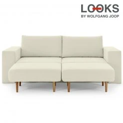 Sofa mit 2 Hockern - LOOKS by Wolfgang Joop - creme - Armlehne mit Regal - 232 cm