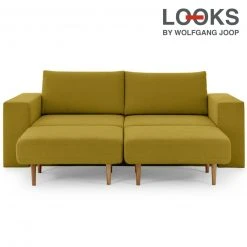 Sofa mit 2 Hockern - LOOKS by Wolfgang Joop - senf - Armlehne mit Regal - 232 cm