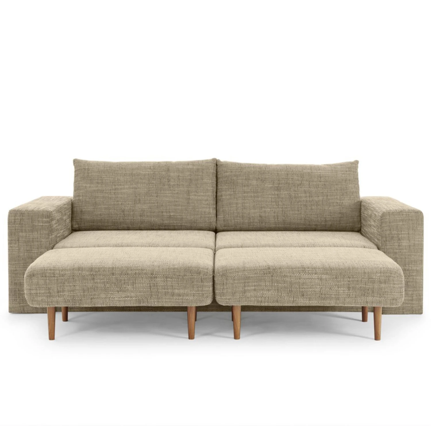 Sofa mit 2 Hockern - LOOKS by Wolfgang Joop - beige-braun - Armlehne mit Regal - 252 cm 2 Sofa mit 2 Hockern - LOOKS by Wolfgang Joop - beige-braun - Armlehne mit Regal - 252 cm – Bild 2