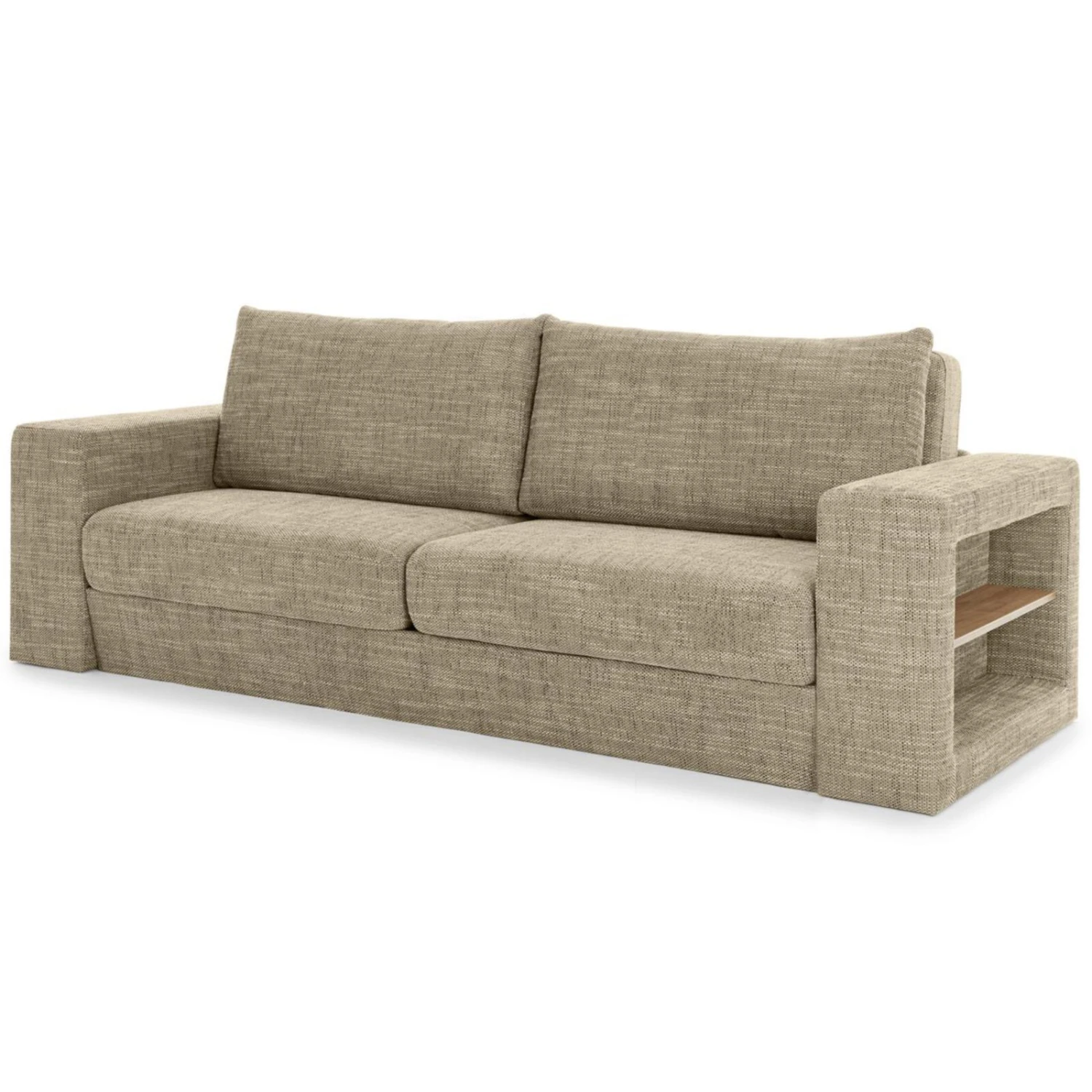 Sofa mit 2 Hockern - LOOKS by Wolfgang Joop - beige-braun - Armlehne mit Regal - 252 cm 4 Sofa mit 2 Hockern - LOOKS by Wolfgang Joop - beige-braun - Armlehne mit Regal - 252 cm – Bild 4