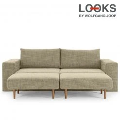 Sofa mit 2 Hockern - LOOKS by Wolfgang Joop - beige-braun - Armlehne mit Regal - 252 cm