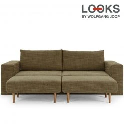 Sofa mit 2 Hockern - LOOKS by Wolfgang Joop - braun - Armlehne mit Regal - 252 cm