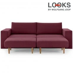 Sofa mit 2 Hockern - LOOKS by Wolfgang Joop - beere - Armlehne mit Regal - 252 cm