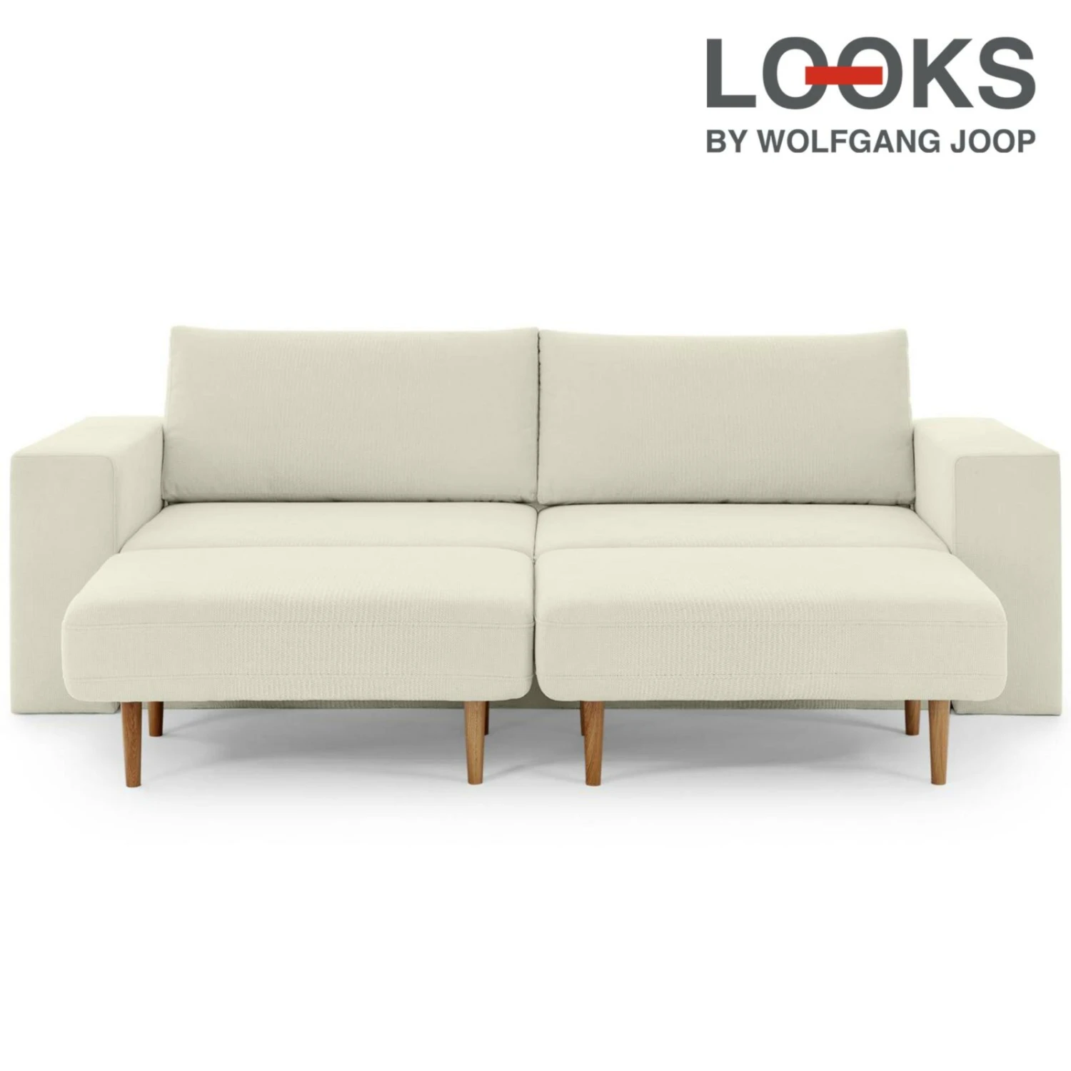 Sofa mit 2 Hockern - LOOKS by Wolfgang Joop - creme - Armlehne mit Regal - 252 cm 1 Sofa mit 2 Hockern - LOOKS by Wolfgang Joop - creme - Armlehne mit Regal - 252 cm