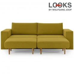 Sofa mit 2 Hockern - LOOKS by Wolfgang Joop - senf - Armlehne mit Regal - 252 cm