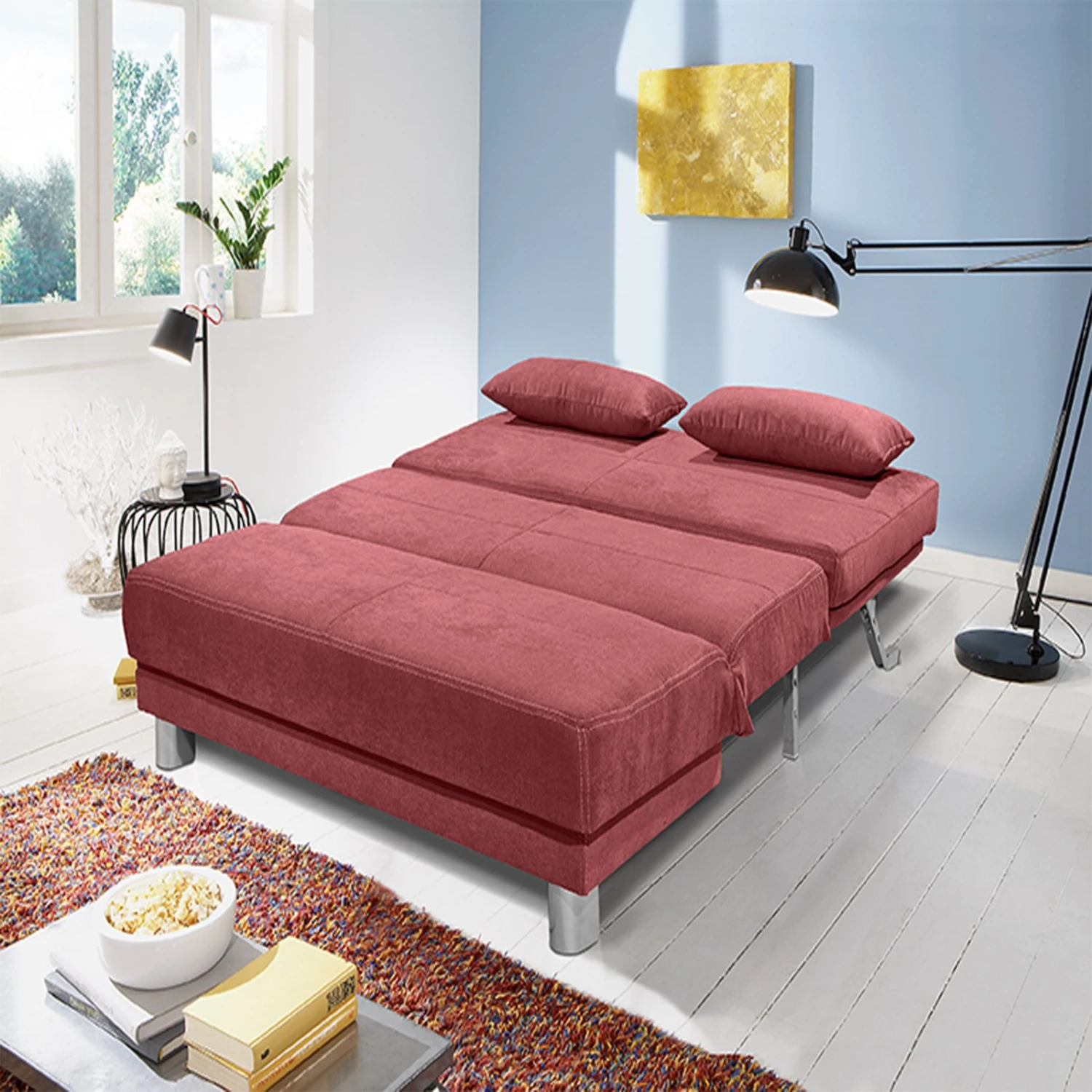 Schlafsofa - rot - mit Liegefunktion - 140 cm 2 Schlafsofa - rot - mit Liegefunktion - 140 cm – Bild 2