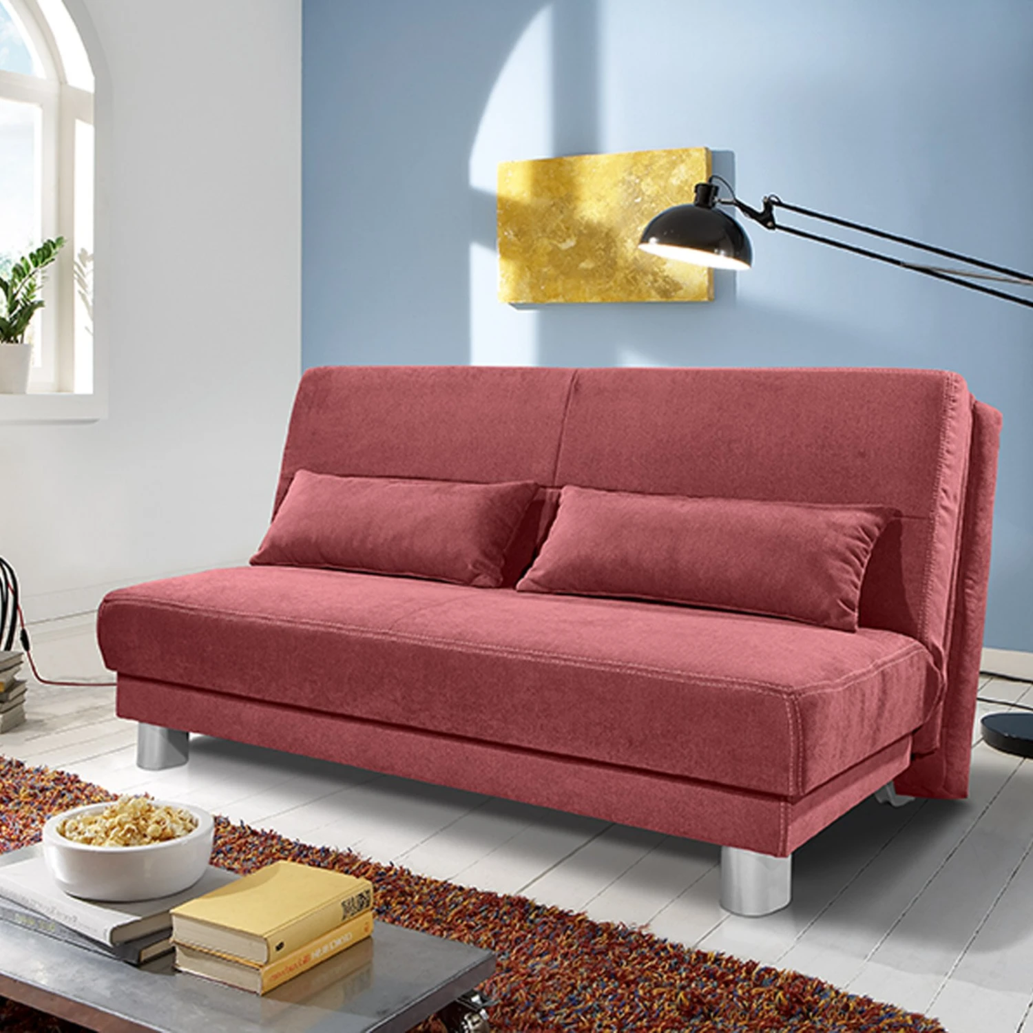 Schlafsofa - rot - mit Liegefunktion - 140 cm 3 Schlafsofa - rot - mit Liegefunktion - 140 cm – Bild 3