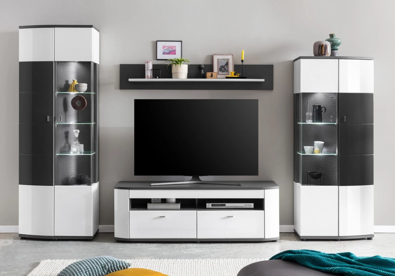 TV-Lowboard - weiß Hochglanz - anthrazit - 150 cm 6 TV-Lowboard - weiß Hochglanz - anthrazit - 150 cm – Bild 6