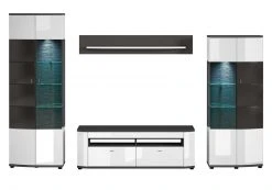 Vitrine - weiß Hochglanz - anthrazit - 200 cm -Wohnzimmer Verkäufe 1256000600 05 1600Wx1600H