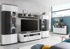 Vitrine - weiß Hochglanz - anthrazit - 200 cm -Wohnzimmer Verkäufe 1256000600 07 1600Wx1600H