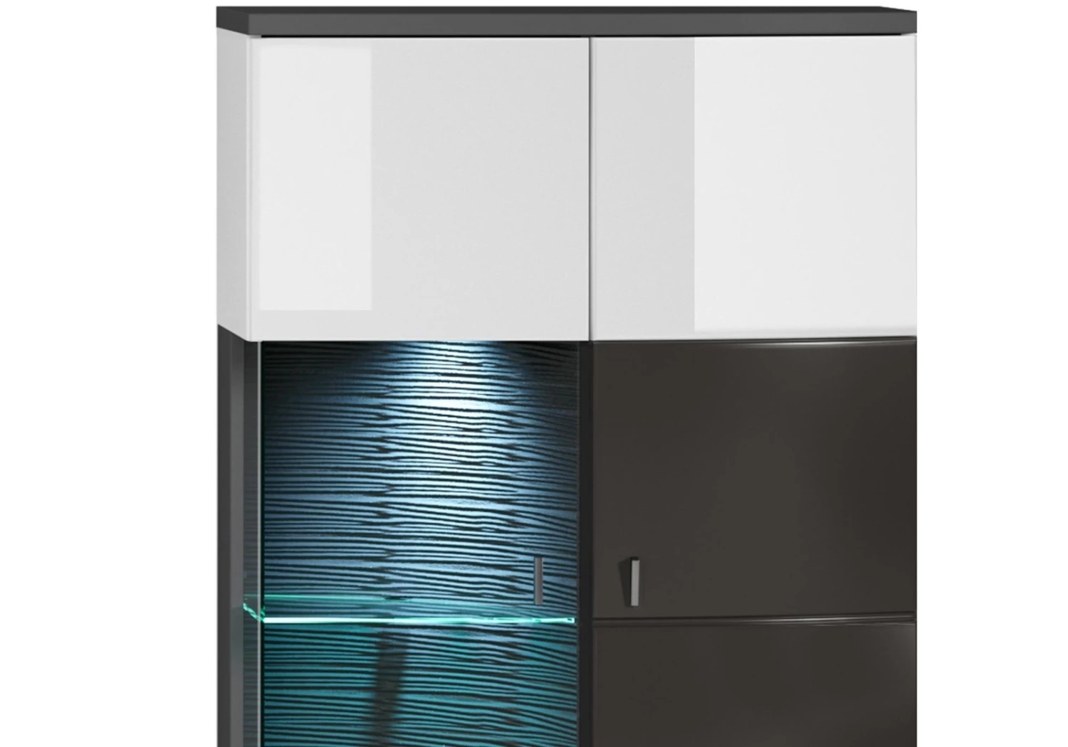 Highboardvitrine - weiß Hochglanz - anthrazit - 163 cm 3 Highboardvitrine - weiß Hochglanz - anthrazit - 163 cm – Bild 3