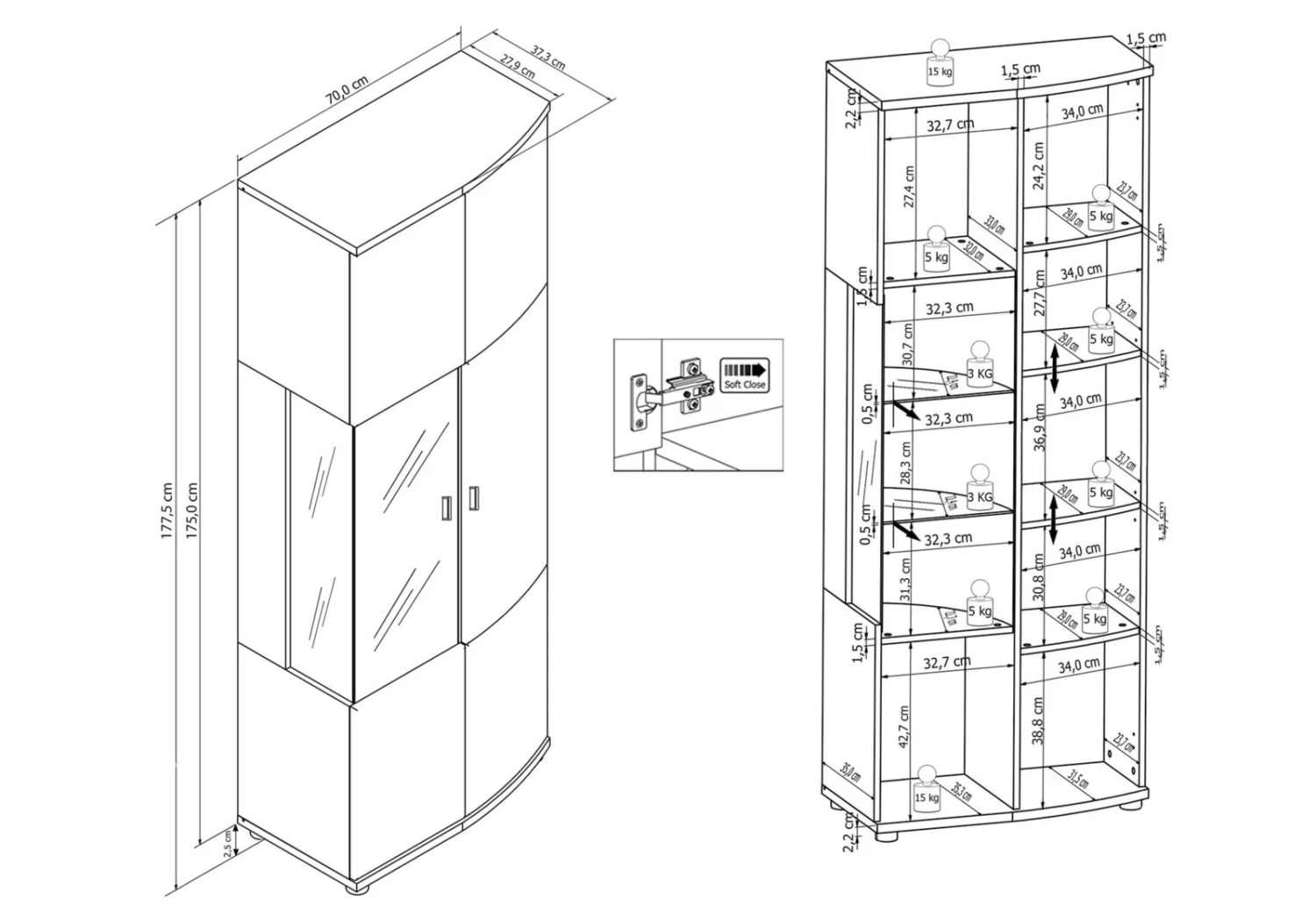 Highboardvitrine - weiß Hochglanz - anthrazit - 163 cm 4 Highboardvitrine - weiß Hochglanz - anthrazit - 163 cm – Bild 4