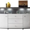 Sideboard - weiß Hochglanz - anthrazit - 160 cm