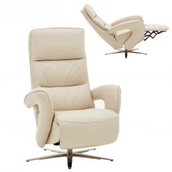 Ledersessel - ecru - mit Liegefunktion - medium